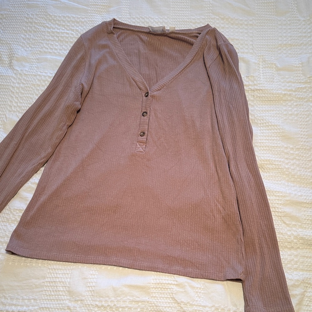 Cyrus Beige Long Sleeve V-Neck Top